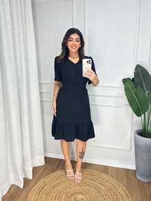 Duna Short Women's Dress With Elastex On The Back / Evangelical Fashion - 黑色 - 查看 1