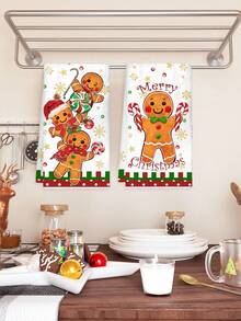 2pcs Christmas Gingerbread Man Hand Towels, Soft Absorbent Microfiber Cleaning Cloths, Suitable For Christmas Kitchen Decor (2026), Table Decor, Home Decor, Bathroom Decor, Housewarming Gift, New Year Gift (2027) - Multicolor - View 7