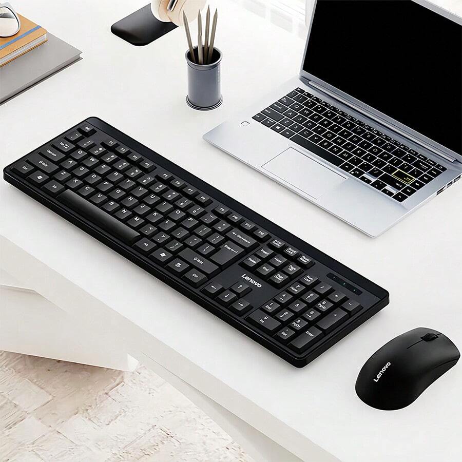 Lenovo KN210 Wireless Keyboard And Mouse Set, 2.4G Full Keyboard With Silent Keys, Suitable For Computer, Laptop, Tablet, Office, Study, Home Use, Black - Black - View 1