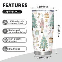 1 Peça Copo de Carro Isolado de Aço Inoxidável de 20oz Edição Limitada de Natal, Uma Reunião de Quebra-Nozes, Cavalo de Madeira e Árvore de Natal, Grande Capacidade, Pode Ser Usado Repetidamente, Uma Necessidade de Férias, Um Presente de Natal.