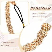 Gold Elastic Rhinestone Headbands Sparkly Crystal Headpiece Hair Accories