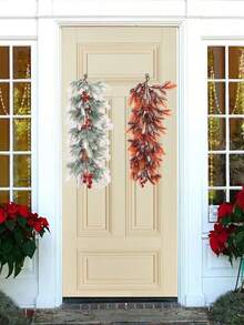 Christmas Artificial Teardrop Swag 25 Inch Faux Mixed Pine Cones And Berry Swag Green And White Winter Xmas Pine Branch Plant Decoration For Front Door Farmhouse Wall Window Home Christmas Party Decorations