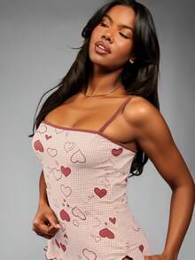 WHITE HEART PATTERNED Women's Sleeveless Shorts Set - White - View 3