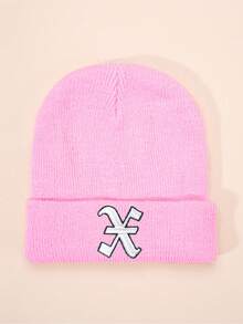 1 件哥特式 26 个英文字母刺绣儿童针织帽，男孩女孩户外休闲冬季保暖寒冷天气帽，适合日常穿着和服装 - 粉色 - 查看 7