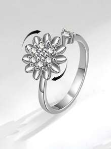 1 szt. obrotowy pierścionek z kryształkami górskimi z królikiem, minimalistyczny, modny, otwarty pierścionek z kwiatowym wzorem, obrotowy pierścionek z amuletem, luksusowy, prosty pierścionek z obrączką, modny pierścionek z cyrkoniami dla kobiet, obrotowy pierścionek z płatkiem śniegu, europejski i amerykański heksagram, otwarty pierścionek z kamieniem księżycowym, obrotowy pierścionek