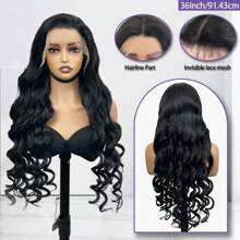 VIOLLY 13x4 大面积透明蕾丝前部手工编织真人发假发 200 密度 28 英寸长身体波浪黑色巴西真人发混合假发 - 混合真人发和合成预拔发际线和预漂白隐形结，适合女性在日常或节日场合佩戴