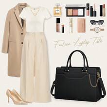 Laptop Bag For Women 15.6 Inch Work Tote Bag Womens Laptop Tote Waterproof Leather Computer Briefcase Business Office Bag Large Handbag For Travel College Teacher - 黑色 - 查看 8