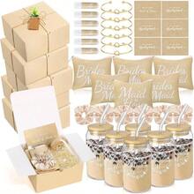 54 piezas de regalos para propuesta de damas de honor, set de regalo para damas de honor que incluye caja de regalo, bolsa de maquillaje, tarjeta de invitación, vaso de vidrio, bálsamo labial, coletero, diadema con nudo para el cabello para bodas (Verde) - Verde, blanco - Ver 3