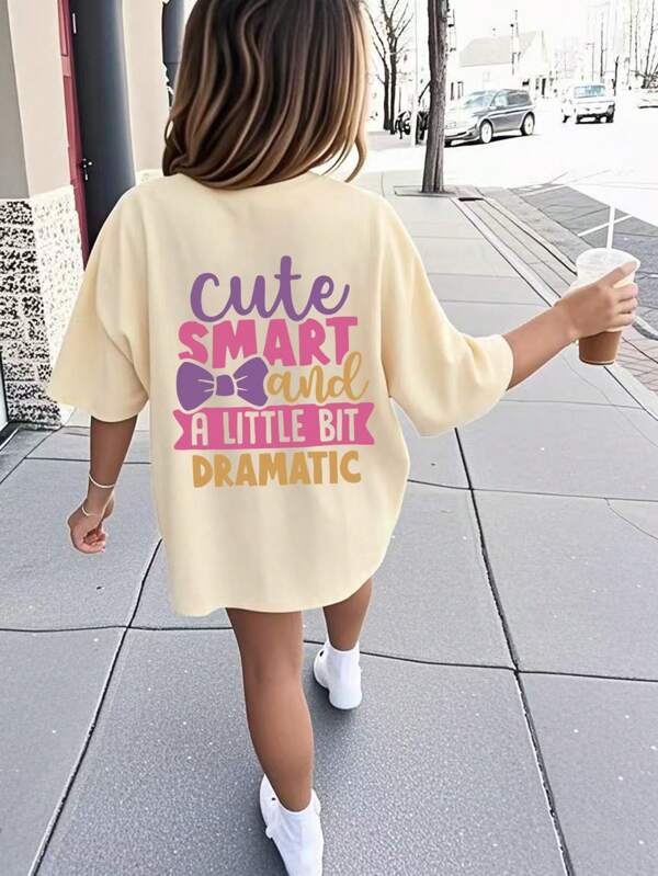 Tween Girl Casual Grafische Print Ronde Hals Korte Mouw T-shirt, Zomertop