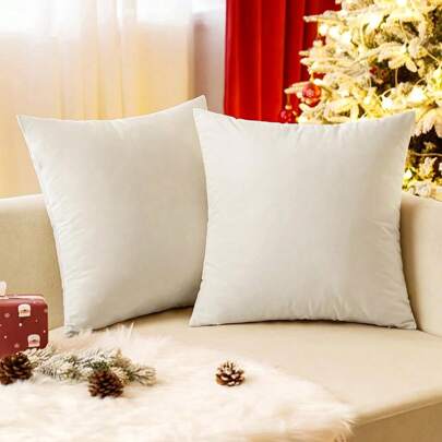 1 件装天鹅绒装饰沙发垫套，柔软方形枕套，适用于沙发/床，珍珠白