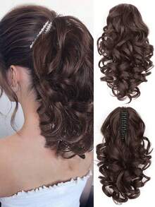 假发爪夹短马尾罗马卷自然仿真化纤合成波浪马尾外贸假发爪夹1个发饰时尚发夹优雅发爪秋季发夹时尚发爪冬季度假装扮女士夏季海滩 - 彩色 - 查看 12