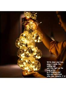 12pcs Warm Color Wishing Ball String Lights, Transparent Ball Lamps With USB Port, Hanging Decor Lights, Suitable For Christmas, Thanksgiving, Halloween, Birthday And Indoor Party Decoration | Classic Style