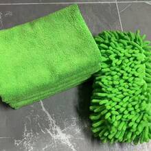 6pcs Set Of Extra Thick Extra Large Chenille Car Wash Sponges And Towels, Includes 1 Cleaning Sponge With Glove And 5 Soft Super Absorbent Microfiber Towels - Super Absorbent, Scratch-Free And Reusable - For Car, Home And Kitchen