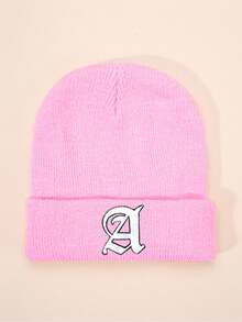1 件哥特式 26 个英文字母刺绣儿童针织帽，男孩女孩户外休闲冬季保暖寒冷天气帽，适合日常穿着和服装 - 粉色 - 查看 26