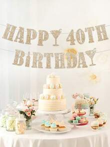 1pc HAPPY BIRTHDAY Pull Flag, 18/21/30/40/50/60 Black/Gold/Silver/Rose Gold/Champagne Gold/Blue Birthday Party Decoration Pull Flag Banner - Multicolor - View 6