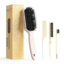 Curl Defining Brush, Curly Hair Brush, Slick Back Hair Brush, For Combing And Shaping Curls In All Hairstyles To Reduce Pulling (Beige) - Black - View 1