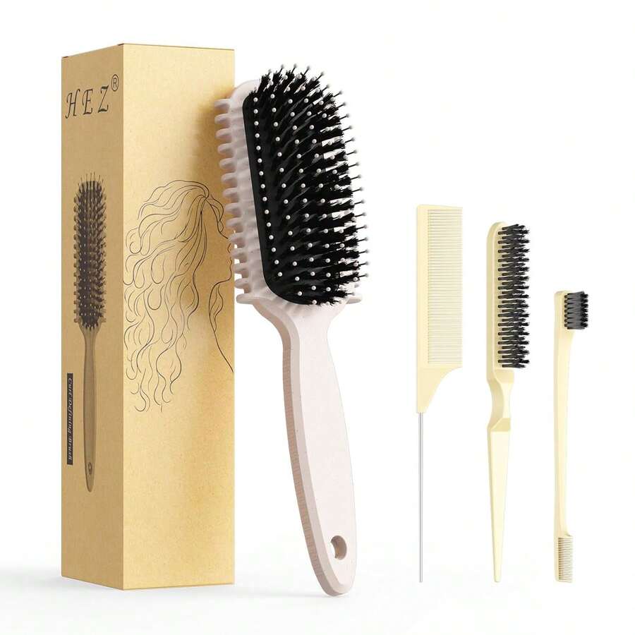 Curl Defining Brush, Curly Hair Brush, Slick Back Hair Brush, For Combing And Shaping Curls In All Hairstyles To Reduce Pulling (Beige) - Black - View 1