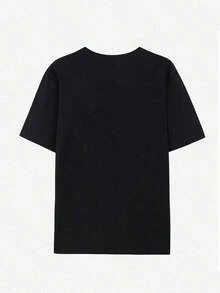 Women'S Fashion Short Sleeve Top 180G, Dice Print Black And White-Shirt - Regular Version,% Fabric-Shirt, Comfortable And Elastic, Suitable Daily, Travel Or Fitness Breathable Soft |   Leisure Summer1 Pcs Cartoon Letter Graphic Print-Shirt 200g  Heavy% Polyester Filament Fiber Shirt - Black - View 3