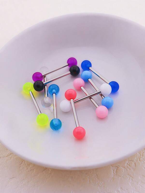 10pcs Acrylic Tongue Rings, Simple Tongue Piercing Jewelry, Unisex Fashion Punk Body Piercing Accessories