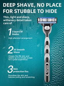Gillette Fusion3 Razor Handle + 1 Cartridge Refill, 3-Blade Progressive Shaving, Flexible Pivot, Metal Non-Slip Handle, Easy One-Touch Open For Cleaning, Manual Shaver For Daily Use - Gillette Mach 3 Black 1 Handle + 1 Blade - View 2