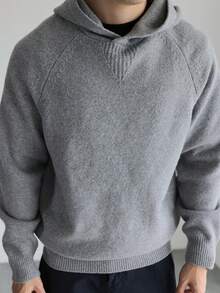 男士休闲宽松套头连帽衫，纯色，百搭，长袖，适合春秋冬 - 灰色 - 查看 2