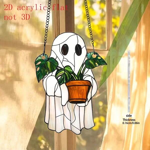 1pc 2D Acrylic Ghost Window Decor, Gothic Style Halloween Haunted House Decoration, For Yard, Garden, Farmhouse, Bedroom, Living Room Wall, Outdoor, Home Decor, Hanging Ornament, Wall Art