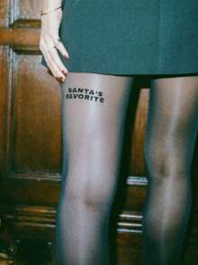 1 pieza Pantimedias transparentes estampado letras negro gótico para mujer, ajuste ceñido - Apto para mujeres que pesan 110 libras o menos