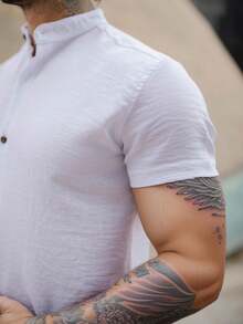 Men's Short Sleeve Shirt With Priest Collar – Premium Quality | Comfort And Style For Your Everyday Life - 白色 - 查看 2