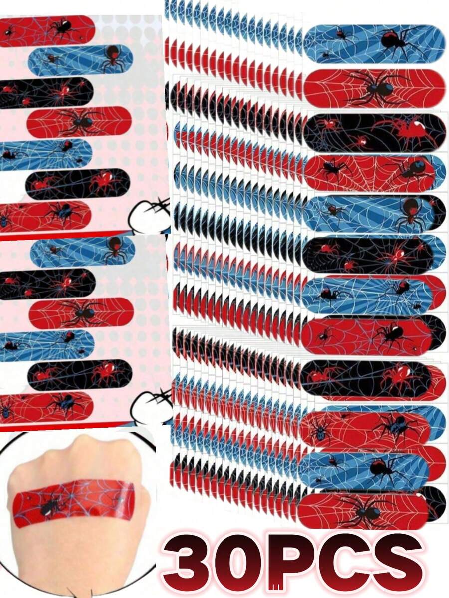 30pcs Emergency Band-Aids ,Cartoon Fairy Tale With Ten Spider Patterns, Emergency Hemostatic Bandage For Small Wounds, Wound Closure Patch Or Body Care Band-Aids For Emergency Kit Bag - Multicolor - View 1