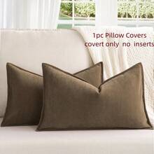 1 chiếc (Không có ruột gối) Vỏ gối ôm họa tiết xương cá jacquard nhung màu trơn, thích hợp cho mọi mùa, gối trang trí sofa, gối tựa lưng giường, quán cà phê, đồ nội thất mềm mại kiểu nông trại - Cà phê nâu - Xem 3