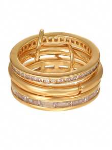 1 件优雅奢华的铜镀 18k 金锆石闪亮钻石别针多环戒指女士，派对宴会婚礼庆典节日派对日常佩戴，婚礼季节重型多环戒指女士珠宝