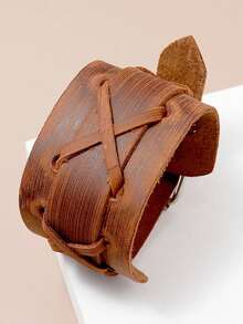 1 件真皮手链男士袖口手链可调节腕带复古手链珠宝礼物