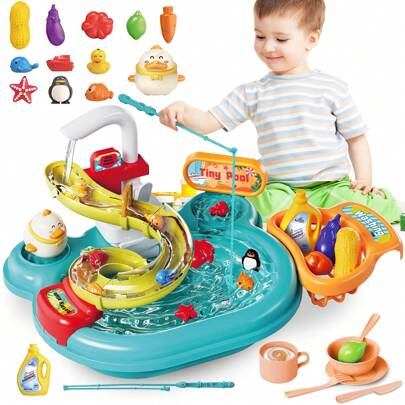 Kids Water Play Table With Fishing Game Slide And Accessories