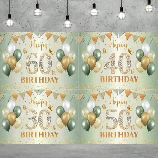 1pc 30th Birthday Party Background Cloth Party Decoration Green Backdrops Photography Props Anniversary Birthday Party Decoration Supplies,180*110cm