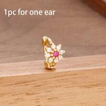 1 Peça Brinco Argola Pequena com Zircônia, Brinco Dourado 18K com Florzinha, Brincos de Cartilagem, Labrete, Tragus, Hélix, Joias de Piercing