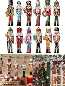 12pcs Christmas Nutcracker Wooden Ornaments Set For Christmas Tree Hanging Wooden Crafts Holiday Decorations Christmas Party Supplies,Christmas Decorations Home,Christmas Gifts,Christmas Table Decorations Winter Room Decor Christmas Decorations Home Christmas Gifts Christmas Decor