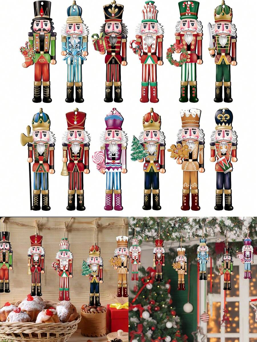 12pcs Christmas Nutcracker Wooden Ornaments Set For Christmas Tree Hanging Wooden Crafts Holiday Decorations Christmas Party Supplies,Christmas Decorations Home,Christmas Gifts,Christmas Table Decorations Winter Room Decor Christmas Decorations Home Christmas Gifts Christmas Decor