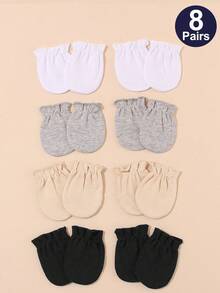 8 Pairs Baby Boy Solid Color Anti-Scratch Mittens, Soft & Comfortable, Suitable For 0-6 Months Babies Daily Casual Wear, All Seasons - Boys Series - View 11