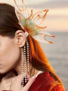 Women Fairy Ear Cuffs Beautiful Clip-On Mermaid Earrings Fashion Ear Cuffs Cosplay Accessories - trái cam - Xem 1