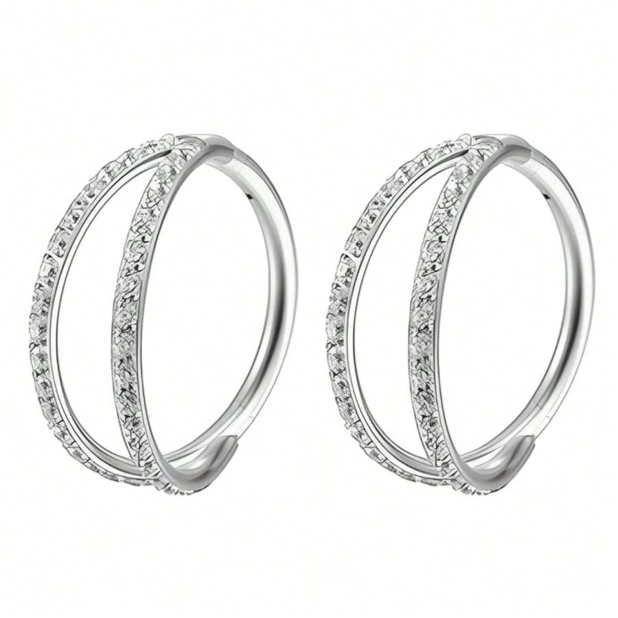 Argola Dupla de Piercing Dubhe com Zircônias - Feito em Titânio, Seguro para Pele Sensível - Kit 2-Prata - Visão 1