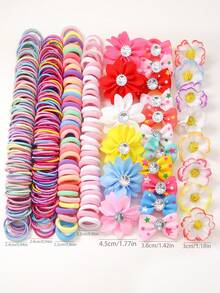 Bộ 197 chiếc dây buộc tóc hoa đính đá nhiều màu sắc, độ đàn hồi cao, bền chắc, không gây hư tổn tóc, kẹp tóc đa năng, thích hợp sử dụng hàng ngày, làm quà tặng. - Nhiều màu - Xem 8