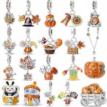 Silver Plated Charm Pinecone Pumpkin Honey Ginkgo Leaves Maple Autumn Series Beads Charm Pendant Ball Suitable For Bracelets DIY Women's Jewelry