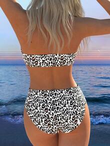 Sexy High Waist Leopard Print Bandeau Bikini 2 Pieces Swimsuit, European & American Style - Multicolor - View 4