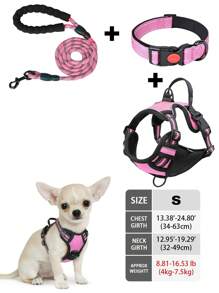 High Reflective Dog Harness Leash Collar Set, Adjustable Padded Dog Vest, Reflective Non-Obstructive Pet Oxford Vest With Front & Back Easy Control Handles, Comfortable, No-Choke Design Pet Vest Leash Collar Set - Ideal Choice For Outdoor Adventure, Multiple Sizes - Suitable For Small, Medium And Large Pets (If In Doubt Between 2 Sizes, Opt For The Larger Size As It Can Be Adjusted)