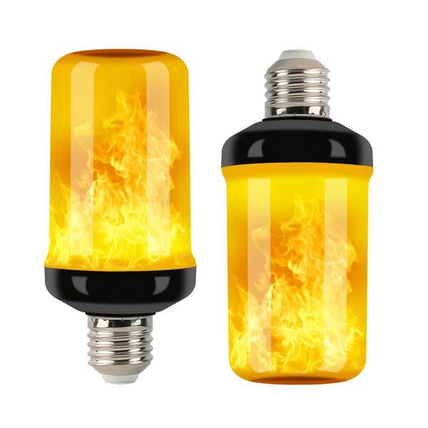 مصباحين بتأثير لهب LED - استشعار الجاذبية، قاعدة E26 سهلة التركيب - مثالي لديكور المنزل والأعياد، ديكور هالوين، ديكور عيد الميلاد، ديكور الحفلات اليومية