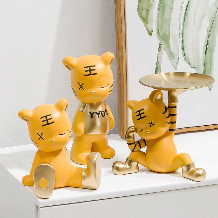 1pc Cute Tiger Tray Decor Ornament, Decorative Animal, King Of The Forest Tiger Figurine, Resin Adorable Animal Decor, Kids Room Decoration, Creative Gift Tray Ornament, Multiple Styles Available, Art Craft, Home Decor, Suitable For Bookshelf, Office, Living Room