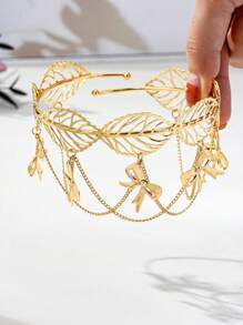 1pc Fashion Chain Tassel Hollow Leaf Shaped Cuff Bracelet With Butterfly/Teardrop Faux Pearl Pendant (No Gift Box), Butterfly Direction Random