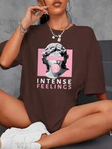 Women's Off-The-Shoulder T-Shirt Sculpture & Graphic Letter