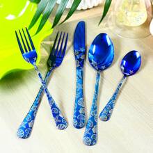 WAYDEKO Stainless Steel Flatware Set Knives Forks Spoons Set, Lasered Vintage Paisley /Seashell/Snowflakes Pattern Design, Mirror Polish And Dishwasher Friendly Black,Blue,Colorful Silverware Set, Cutlery Set,Stainless Steel Halloween Black Flatware Set Knives Forks Spoons Set
