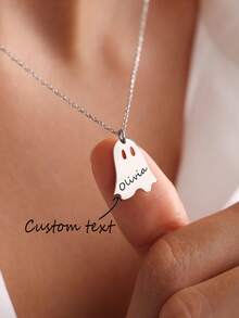 suteyi Customized Cute Ghost Necklace, Personalized Stainless Steel Engraved Name & Quote Necklace, Halloween Jewelry Gift - Multicolor - View 2